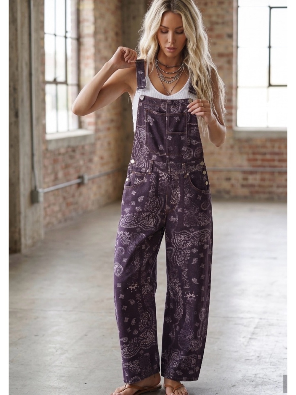 eesome Women's Purple Paisley Overalls Jeans